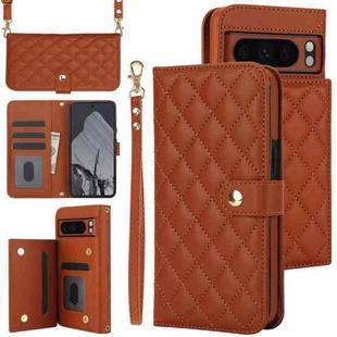 For Google Pixel 8 Pro Crossbody Multifunction Rhombic Leather Phone Case(Brown)