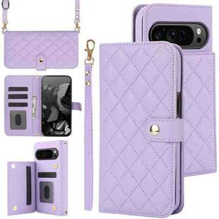 For Google Pixel 9 Pro XL Crossbody Multifunction Rhombic Leather Phone Case(Purple)