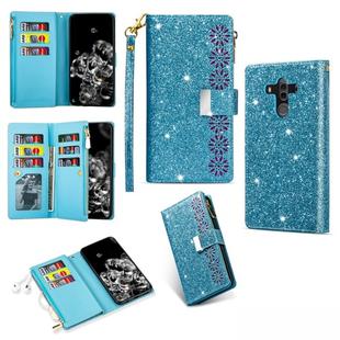 For Huawei Mate 10 Pro Multi-card Slots Starry Sky Laser Carving Glitter Zipper Horizontal Flip Leather Case with Holder & Wallet & Lanyard(Sky Blue)