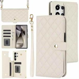 For Samsung Galaxy S24 Ultra 5G Crossbody Multifunction Rhombic Leather Phone Case(White)