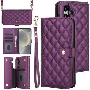 For Samsung Galaxy S24+ 5G Crossbody Multifunction Rhombic Leather Phone Case(Dark Purple)