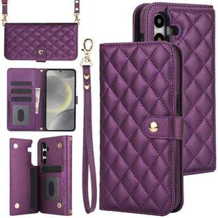 For Samsung Galaxy S24 5G Crossbody Multifunction Rhombic Leather Phone Case(Dark Purple)