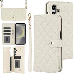 For Samsung Galaxy S23 FE 5G Crossbody Multifunction Rhombic Leather Phone Case(White)