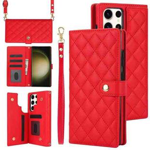 For Samsung Galaxy S23 Ultra 5G Crossbody Multifunction Rhombic Leather Phone Case(Red)