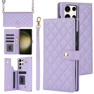 For Samsung Galaxy S23 Ultra 5G Crossbody Multifunction Rhombic Leather Phone Case(Purple)