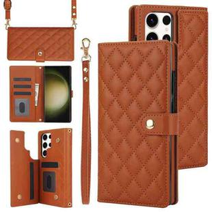 For Samsung Galaxy S23 Ultra 5G Crossbody Multifunction Rhombic Leather Phone Case(Brown)
