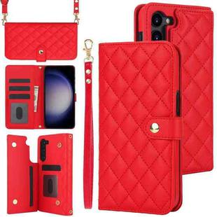 For Samsung Galaxy S23+ 5G Crossbody Multifunction Rhombic Leather Phone Case(Red)