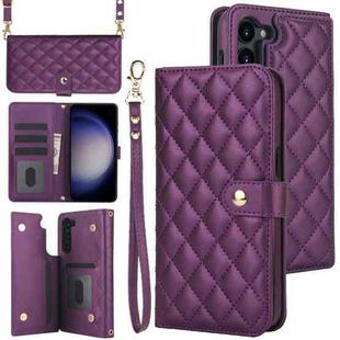 For Samsung Galaxy S23+ 5G Crossbody Multifunction Rhombic Leather Phone Case(Dark Purple)