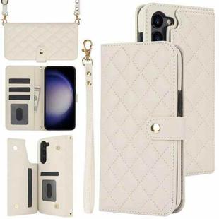 For Samsung Galaxy S23 5G Crossbody Multifunction Rhombic Leather Phone Case(White)