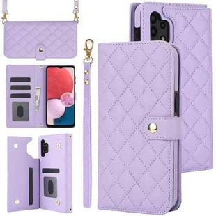 For Samsung Galaxy A13 4G/5G Crossbody Multifunction Rhombic Leather Phone Case(Purple)