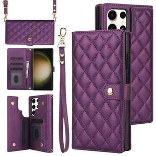 For Samsung Galaxy S22 Ultra 5G Crossbody Multifunction Rhombic Leather Phone Case(Dark Purple)