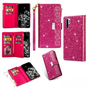 For Huawei P30 Pro Multi-card Slots Starry Sky Laser Carving Glitter Zipper Horizontal Flip Leather Case with Holder & Wallet & Lanyard(Rose Red)