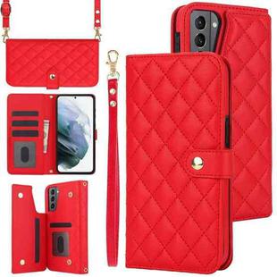 For Samsung Galaxy S22+ 5G Crossbody Multifunction Rhombic Leather Phone Case(Red)