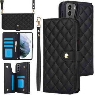 For Samsung Galaxy S22 5G Crossbody Multifunction Rhombic Leather Phone Case(Black)