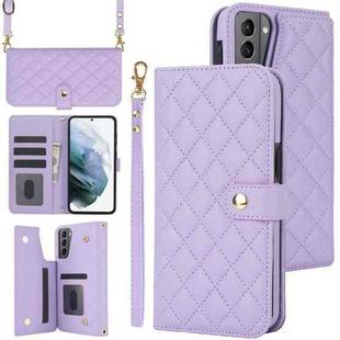 For Samsung Galaxy S22 5G Crossbody Multifunction Rhombic Leather Phone Case(Purple)