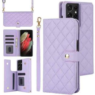 For Samsung Galaxy S21 Ultra 5G Crossbody Multifunction Rhombic Leather Phone Case(Purple)
