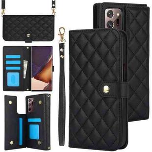 For Samsung Galaxy Note20 Ultra Crossbody Multifunction Rhombic Leather Phone Case(Black)