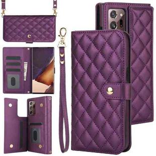 For Samsung Galaxy Note20 Ultra Crossbody Multifunction Rhombic Leather Phone Case(Dark Purple)