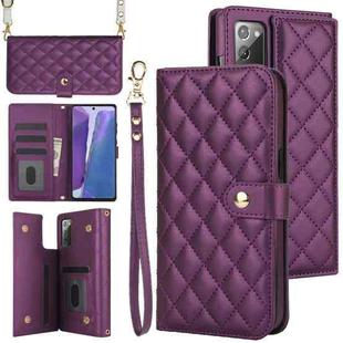 For Samsung Galaxy Note20 Crossbody Multifunction Rhombic Leather Phone Case(Dark Purple)