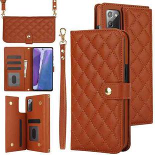 For Samsung Galaxy Note20 Crossbody Multifunction Rhombic Leather Phone Case(Brown)