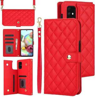 For Samsung Galaxy A71 4G Crossbody Multifunction Rhombic Leather Phone Case(Red)