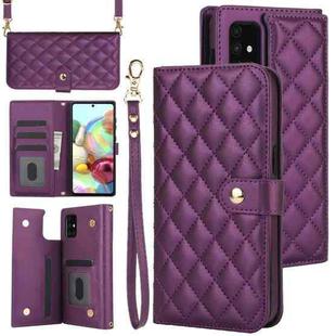 For Samsung Galaxy A71 4G Crossbody Multifunction Rhombic Leather Phone Case(Dark Purple)