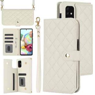 For Samsung Galaxy A51 4G Crossbody Multifunction Rhombic Leather Phone Case(White)