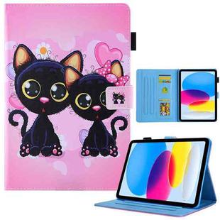 For iPad Pro 11 2024 Colored Drawing Leather Smart Tablet Case(Two Black Cats)