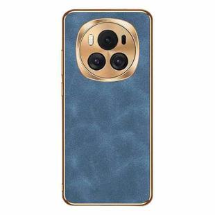 For Honor Magic6 Electroplating Lambskin Leather Phone Case(Blue)