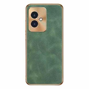 For Honor 100 Electroplating Lambskin Leather Phone Case(Green)