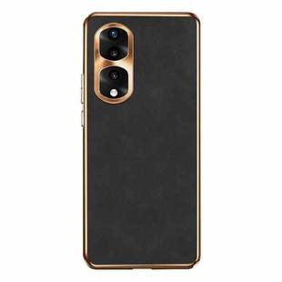 For Honor 80 Pro Electroplating Lambskin Leather Phone Case(Black)