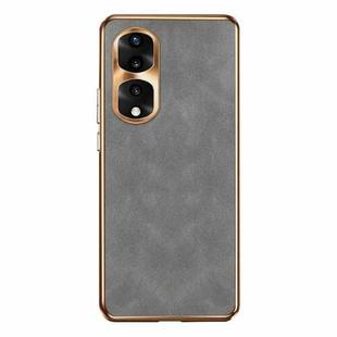 For Honor 70 Pro Electroplating Lambskin Leather Phone Case(Grey)