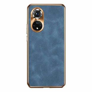 For Honor 50 Pro Electroplating Lambskin Leather Phone Case(Blue)