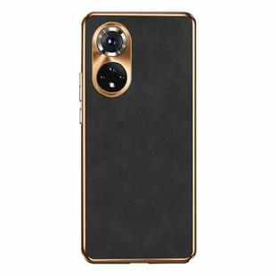 For Honor 50 Pro Electroplating Lambskin Leather Phone Case(Black)