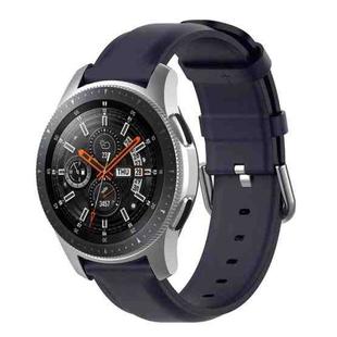 For Samsung Galaxy Watch 3 45mm 22mm Leather Strap with Round Tail Buckle(Navy Blue)