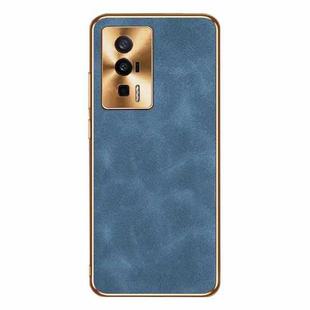 For Xiaomi Redmi K60 Electroplating Lambskin Leather Phone Case(Blue)