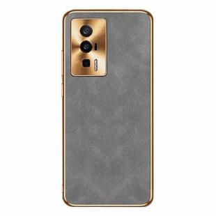 For Xiaomi Redmi K60 Electroplating Lambskin Leather Phone Case(Grey)