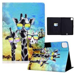 For iPad Pro 11 2024 Voltage Colored Drawing Smart Leather Tablet Case(Glasses Giraffe)