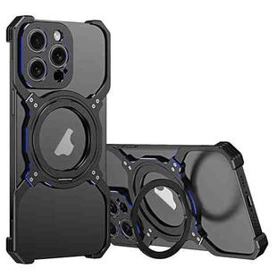 For iPhone 15 Pro Mechanical Arm Borderless MagSafe Holder Metal Phone Case(Black Blue)