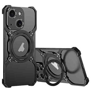 For iPhone 15 Mechanical Arm Borderless MagSafe Holder Metal Phone Case(Black Silver)