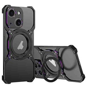 For iPhone 15 Mechanical Arm Borderless MagSafe Holder Metal Phone Case(Black Purple)