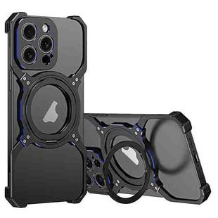 For iPhone 14 Pro Mechanical Arm Borderless MagSafe Holder Metal Phone Case(Black Blue)