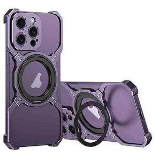 For iPhone 14 Pro Max Mechanical Arm Borderless MagSafe Holder Metal Phone Case(Dark Purple)