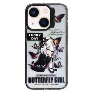 For iPhone 13 Colorful Wave Circle Creative Pattern Phone Case(Butterfly Flower Girl)