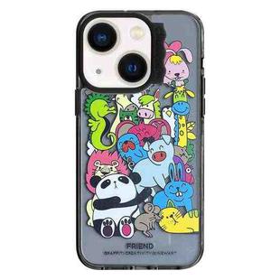 For iPhone 13 Colorful Wave Circle Creative Pattern Phone Case(Black Animals)