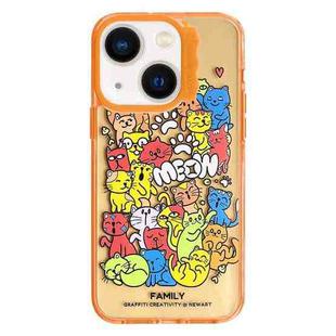 For iPhone 13 Colorful Wave Circle Creative Pattern Phone Case(Orange Animals)