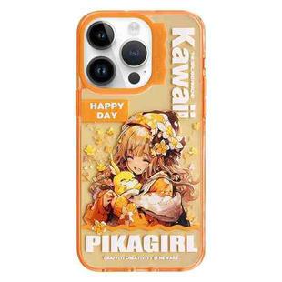 For iPhone 13 Pro Colorful Wave Circle Creative Pattern Phone Case(Orange Butterfly Flower Girl)