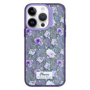 For iPhone 14 Pro Max Colorful Wave Circle Creative Pattern Phone Case(Purple Flower)
