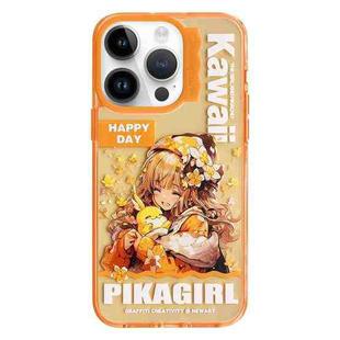 For iPhone 15 Pro Colorful Wave Circle Creative Pattern Phone Case(Orange Butterfly Flower Girl)