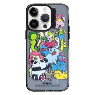 For iPhone 15 Pro Colorful Wave Circle Creative Pattern Phone Case(Black Animals)